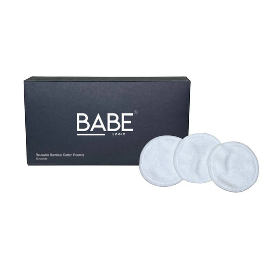 Reusable bamboo cotton rounds with a black box, featuring three soft, white pads for makeup removal.