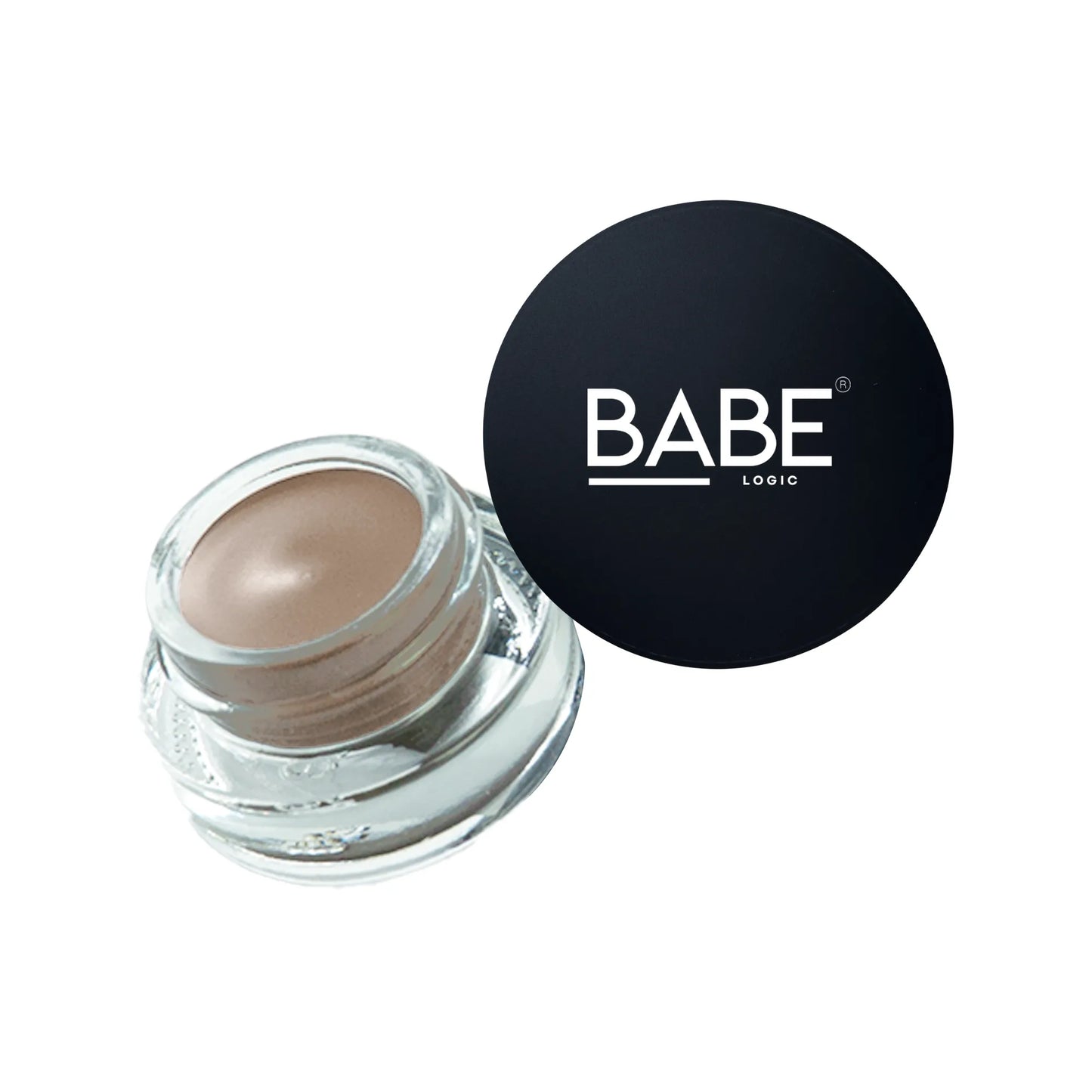 Brow Pomade in glass jar with black lid, perfect for shaping and defining brows.