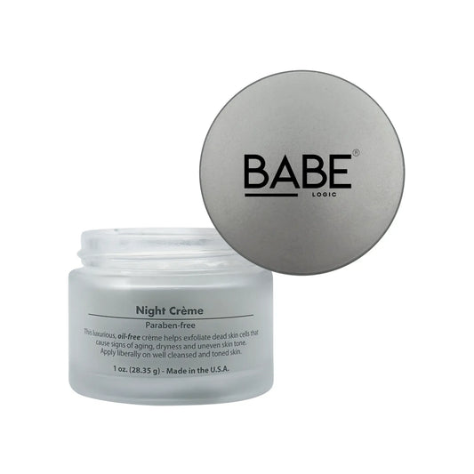 Night Renewal Crème jar with lid; luxurious nighttime moisturizer for radiant skin.