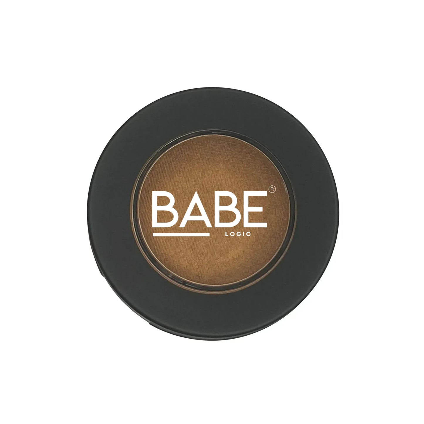 Talc-free single pan eyeshadow in a round black container.