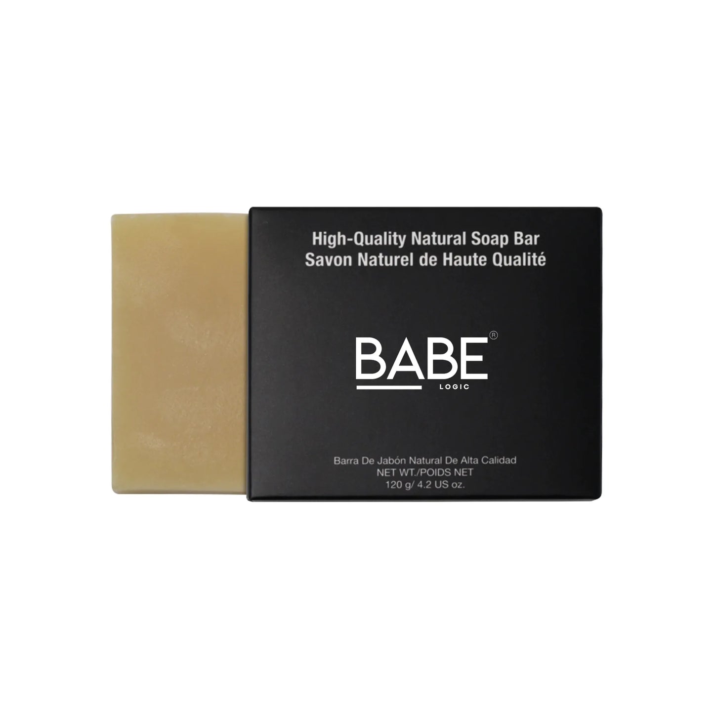 High-quality natural soap bar with black packaging, suitable for all skin types, featuring soothing and revitalizing ingredients.