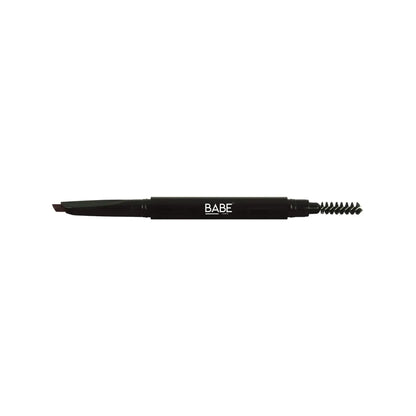 Automatic eyebrow pencil with dual tips, featuring an angled tip for precise application and a spooly for blending, ideal for perfect brows.