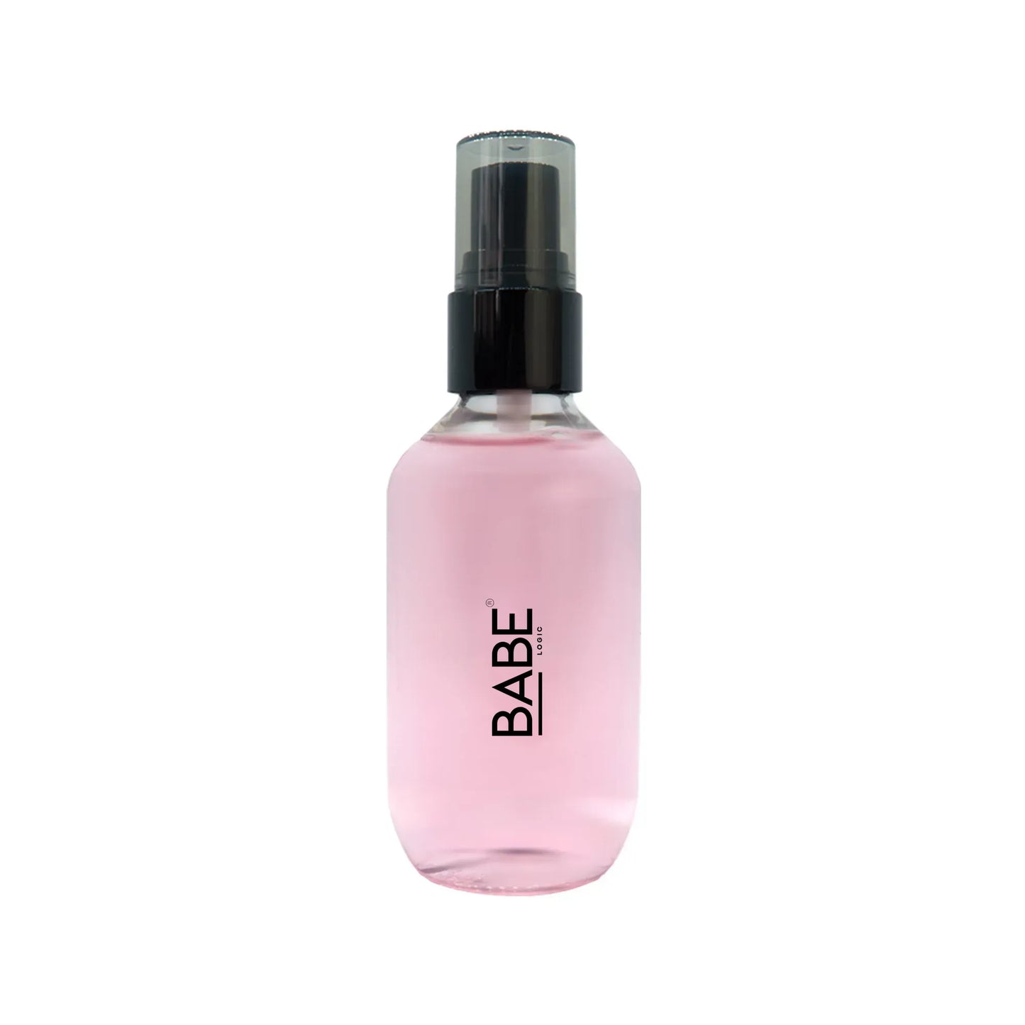 Pink bottle of Oil Control Setting Spray with black cap, designed to reduce shine and oil, featuring witch hazel and magnolia extracts.