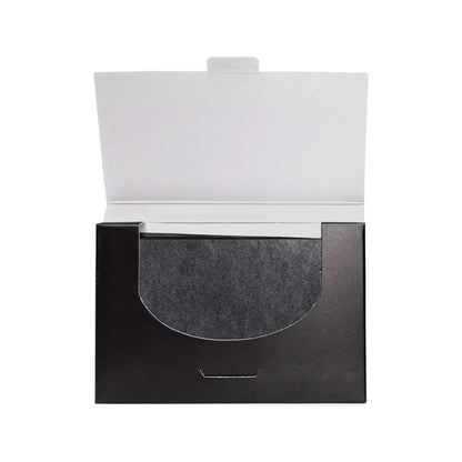 Open package of touch-up blotting papers for absorbing excess oil and shine.