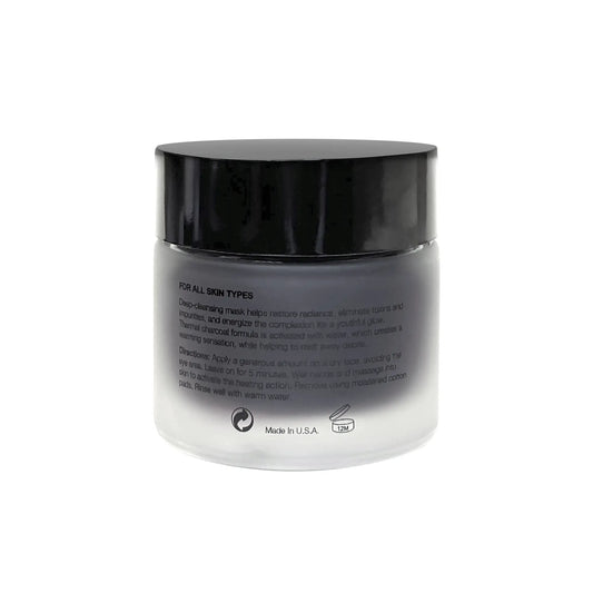 Glow Mask jar in white packaging with black lid, designed for deep-cleansing and detoxifying all skin types.