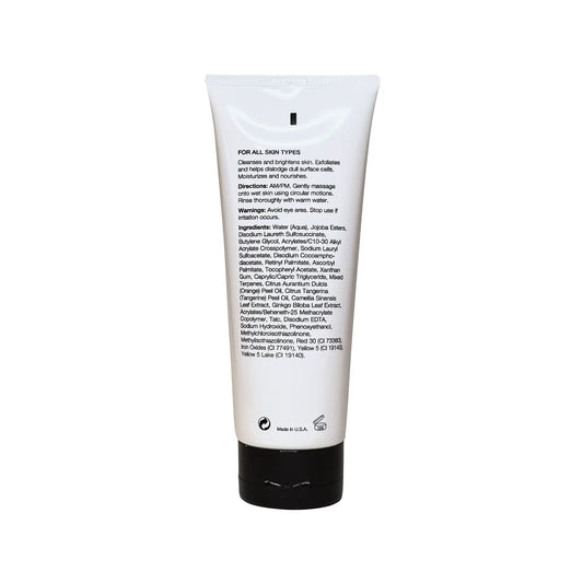Vitamin C Cleanser tube with ingredient list displayed, suitable for all skin types, vegan, and cruelty-free.