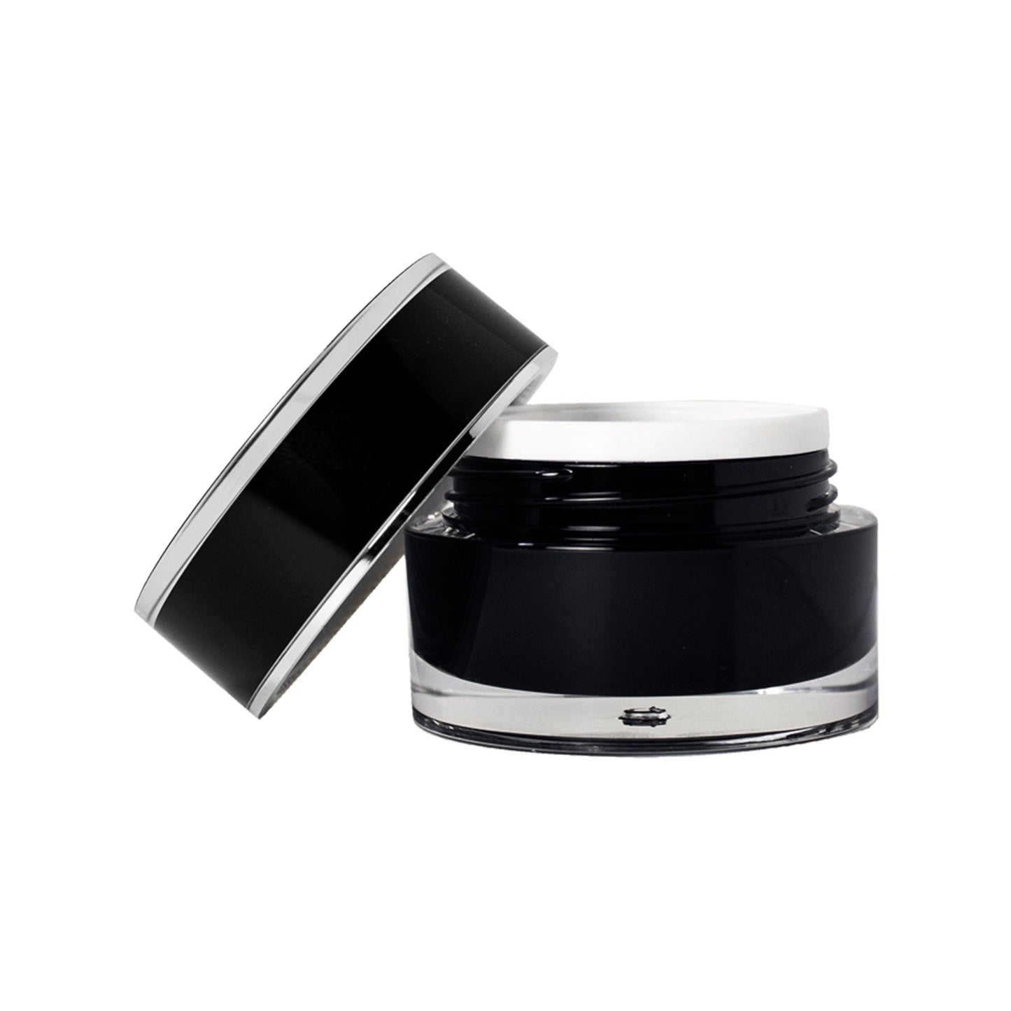 Black jar of Active Eye Cream with open lid, showcasing a lightweight, non-greasy formula enriched with Panthenol and Safflower Oil to soothe and depuff eyes.