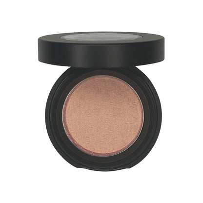 Single pan eyeshadow in a round black compact, featuring a neutral talc-free shade.